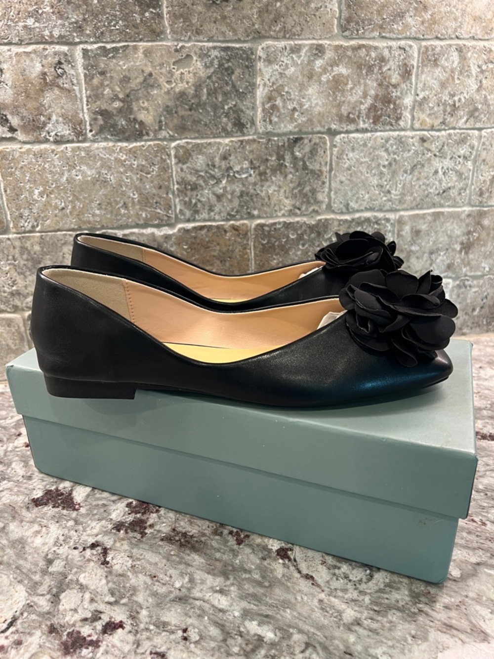 Black Floral Applique Ballet Flats - Women